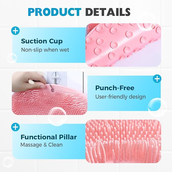 Silicone Shower Foot Scrubber Mat, 2025 Upgrade Shower Mat Slip Suction Cups Foot Scrubber for Men and Women (1 * Blue)