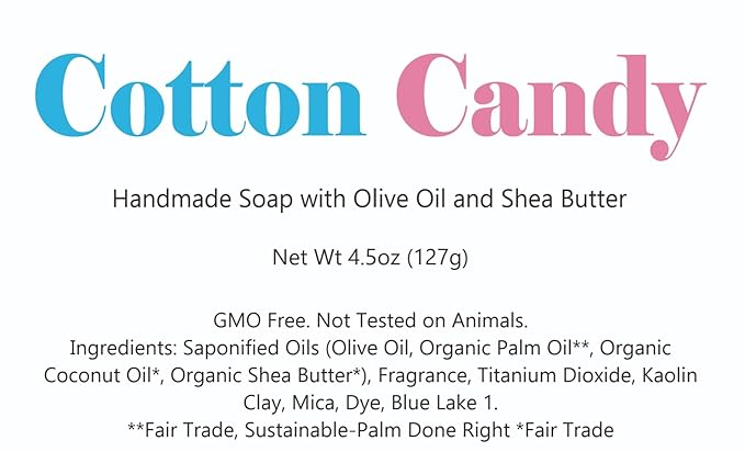 3 Pk Cotton Candy Organic Soap Bars, Handmade in USA, Natural & Cruelty Free (3 Pack, Cotton Candy)