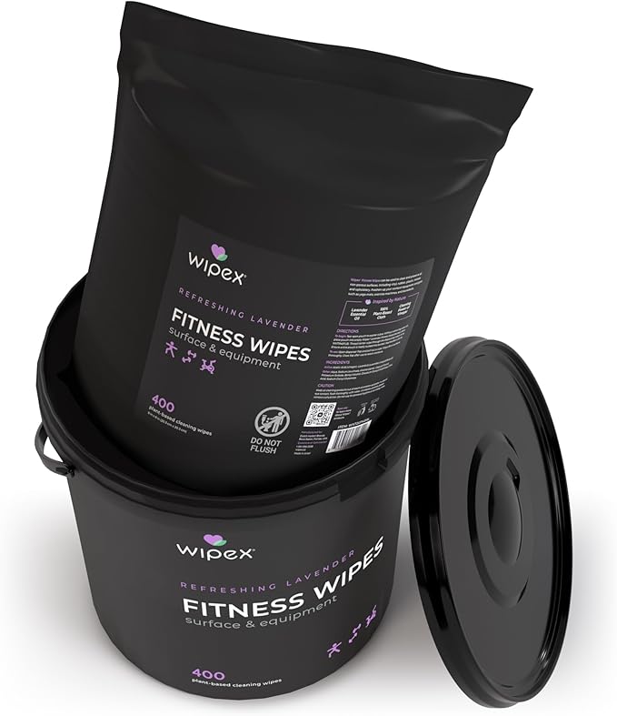 Wipex Gym Wipes Bucket Refill – Plant-based Fitness Equipment Wipes, Lavender and Vinegar to Clean Surfaces, Safe Yoga Mat Cleaner, Gym Cleaner and Peloton 400 Count (Pack of 1)