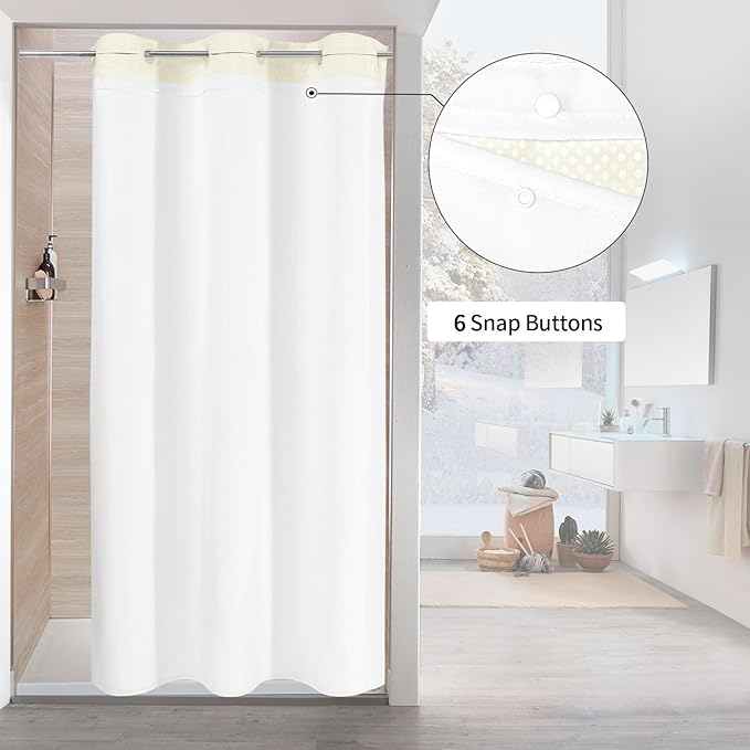 MitoVilla Ivory Waffle Small Stall Shower Curtain Liner Set 36 x 74, No Hooks Required Half Size Narrow Fabric Cloth Shower Curtain Set with Snap-in Liner for Modern Bathroom Decor, Ivory/Beige