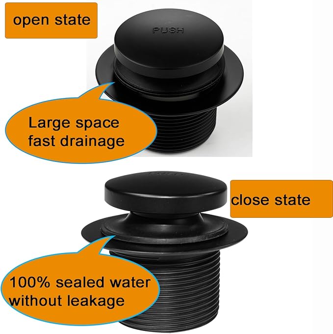 (1 Pack) Yariwiz 1-1/2" Matte Black Bathtub Tub Drain Kit Bath Waste Overflow Drain Tube Assembly with Touch-Toe Tub Drain Stopper and Overflow Faceplate Matte Black