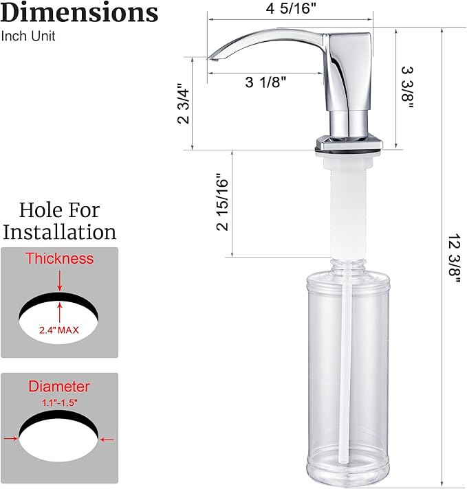 Ultimate Unicorn Kitchen Sink Soap Dispenser, Built-in Under Sink Chrome Dispenser, ABS Plastic, With 13 Ounce Bottle, U-SD001C