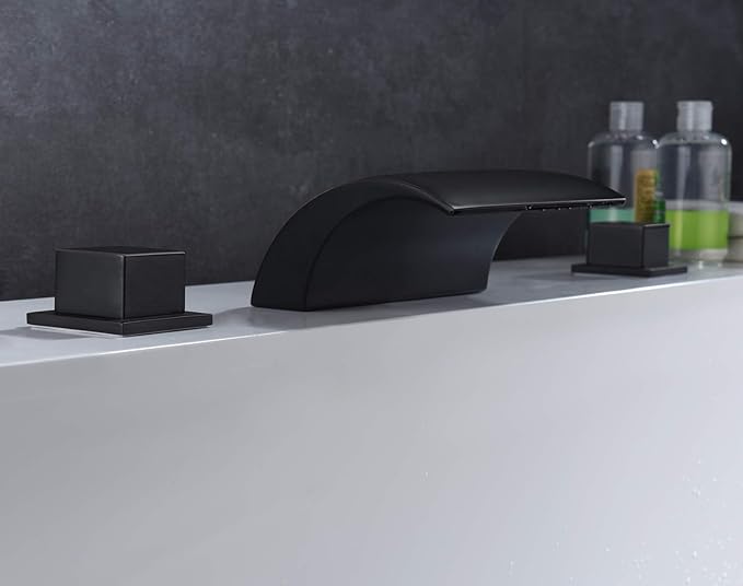 Deck Mount Roman Tub Faucet Matte Black Waterfall Bathtub Faucet Extra High Flow, SUMERAIN