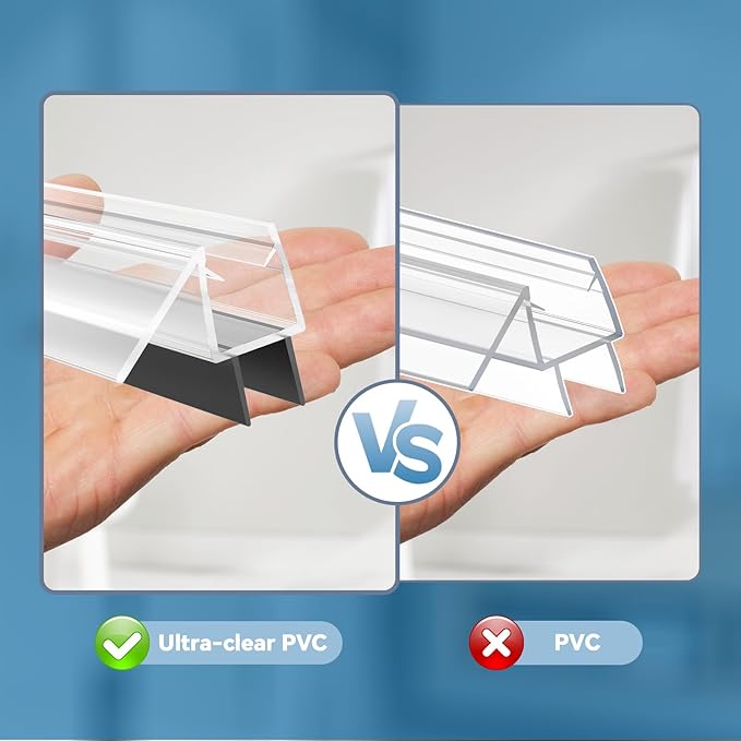Shower Door Bottom Seal Strip, 2PCS Seal Strip, Clear PVC, 36" Length, Fits 6mm Thick Glass, Prevents Leaks, Easy Installation, No Adhesive Required (Ultra Clear & Black, 36in for 1/4"(6mm) Door)