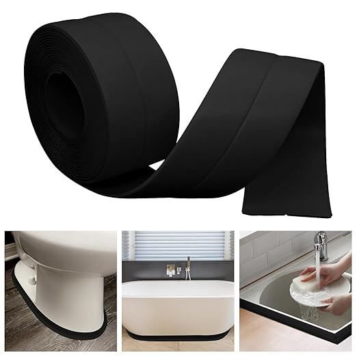 Caulk Tape Bath & Kitchen Self Adhesive Waterproof, Toilet Caulking Strip, Bathtub Sealing Strip Tape Shower Caulk Bathroom Sealant, Traditional Caulking Replacement (Black, 1.5" x10.5Ft)