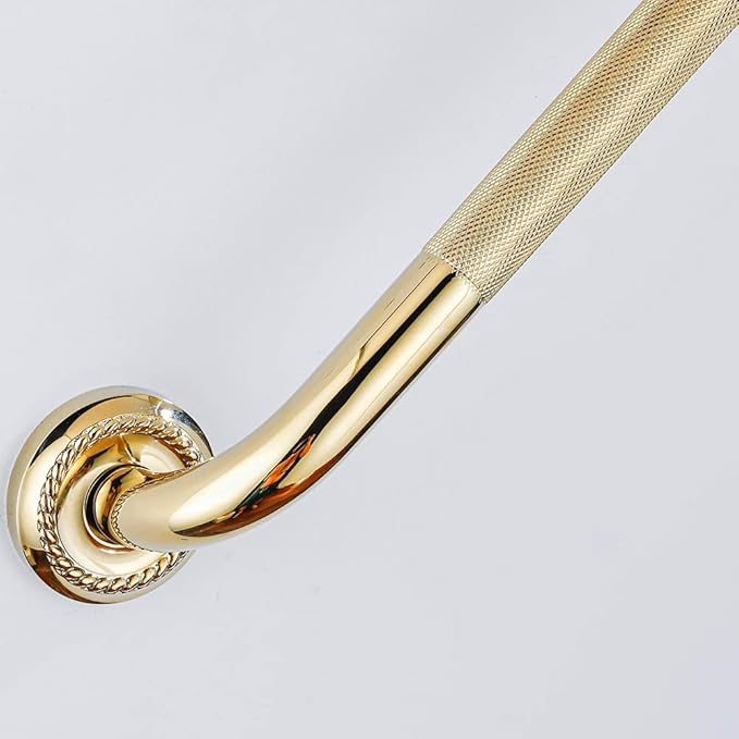 Textured Shower Grab Bar, 24-Inch Bathroom Support Rail, Stylish Bathtube Anti-Slip Safety Armrest Hand Rail, Polished Gold Finish, Good for Senior, Kids, Elderly