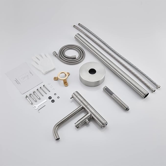Freestanding Bathtub Faucet Floor Mount Tub Filler Brushed Nickel Brass Single Handle Bathroom Faucets with Hand Shower
