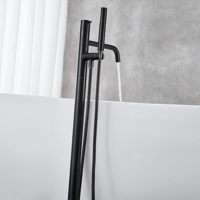 Freestanding Bathtub Faucet Floor Mount Tub Filler Oil Rubbed Bronze Brass Single Handle Bathroom Faucets with Hand Shower