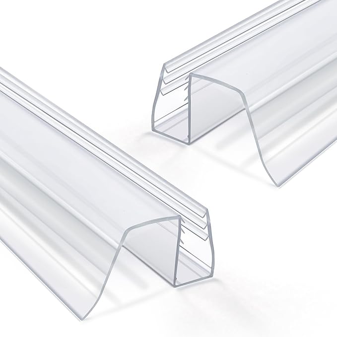 Bathroom Shower Glass Door Bottom Seal Strip, 2PCS 36 Inch Long Clear PVC Seal Strips for 5/16"(8mm) - 3/8"(10mm) Thick Framless Glass Door Panel