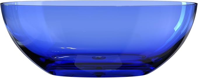 Stone Resin Freestanding Bathtub 61", Elegant Oval Shape Soaking Tub, Solid Surface Stand Alone Bathtub with Drain & Integrated Slotted Overflow Transparent Blue AMFS303-1550-TPBLUE