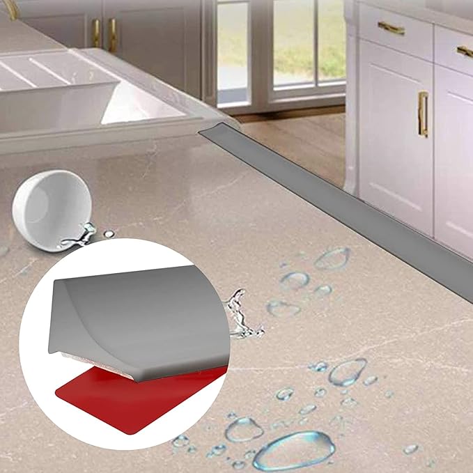Collapsible Shower Threshold Water Dam, Self Adhesive Silicone Waterproof Barrier Bathroom and Kitchen Water Strip Dam Shower Guard for Dry And Wet Separation Caulk Seal Strip Edge Trim (39Inch, Grey)