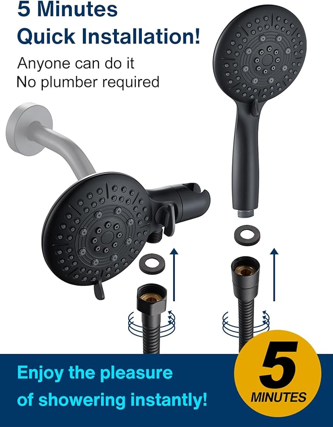 Cobbe Dual Handheld Shower Head Combo, Powerful Water-Saving Shower System 2 in 1 High Pressure Rainfall Shower Combo 48-Setting 3-Way Water Diverter with Anti-Swivel Lock Nut, 6 Spray Mode
