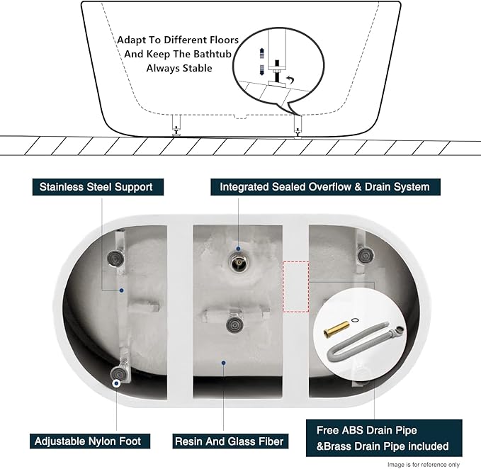 FerdY Shangri-La 47" Acrylic Freestanding Bathtub, Small Classic Oval Shape Acrylic Soaking Bathtub with Chrome Drain & Minimalist Linear Design Overflow, Modern White, cUPC Certified