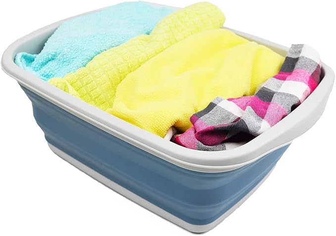 SAMMART 10L (2.6 Gallons) Collapsible Tub - Foldable Dish Tub - Portable Washing Basin - Space Saving Plastic Washtub (Grey/Steel Blue, 1)