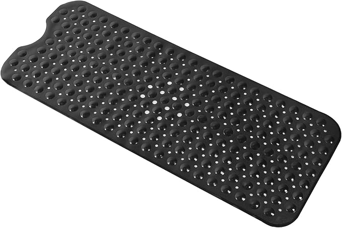 Anti-Slip Bathtub Shower mat, 39.3×15.7 inch（Approximately 100 × 40cm） Soft Oversized Machine Washable Non-Slip Bathtub mat with Drainage Holes, Bathroom Floor Suction Cup.（1-Opaque Black）
