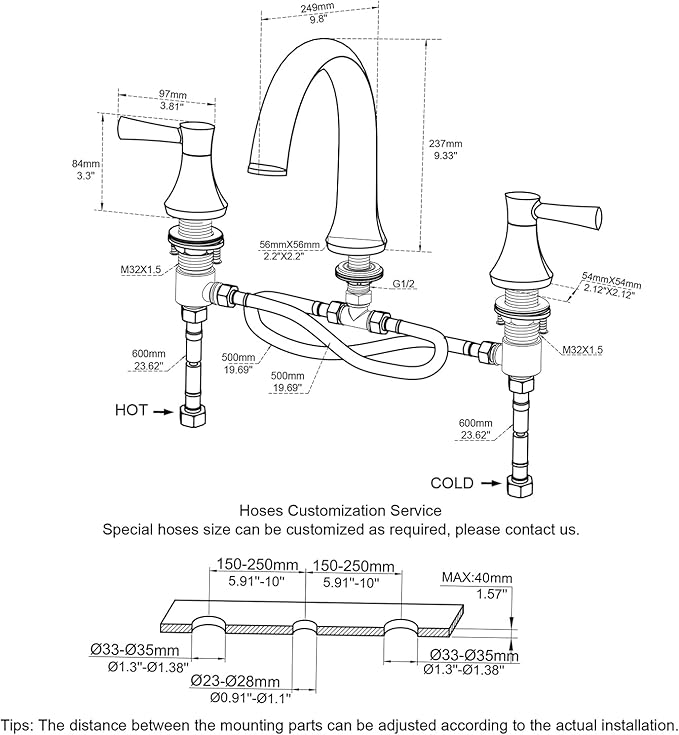 Roman Tub Faucet Deck Mount Tub Filler 2 Handles Black Bathtub Faucet Brass Bathroom Faucet