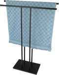 JQK Bath Towel Holder Stand Black, 30 Inch Free Standing Double Towel Rack Shelf for Bathroom Floor, Matte Black, BTH100L30-PB