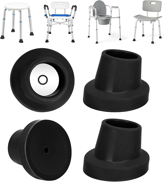 Supregear Shower Chair Leg Caps - Heavy Duty Replacement Feet for Bath Seat, 1-1/8" I.D. Slope Rubber Tips for Stools Transfer Bench Non-Slip Extreme Grip Suction Cup Feet, 4PK