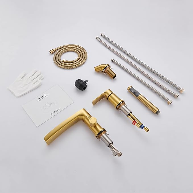 Waterfall Roman Tub Faucet Brushed Gold Deck Mount Bathtub Faucets Brass Tub Filler Bathroom Faucets with Hand Shower