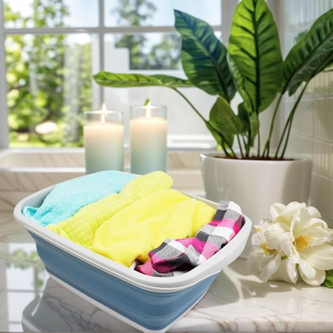 SAMMART 10L (2.6 Gallons) Collapsible Tub - Foldable Dish Tub - Portable Washing Basin - Space Saving Plastic Washtub (Grey/Steel Blue, 1)