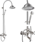 gotonovo Bathroom Classic Exposed Shower Faucet Wall Mount Shower System 8 Inch Luxurious Rainfall Shower Head Set with Tub Spout and Handheld Spray Double Cross Handles Brushed Nickel