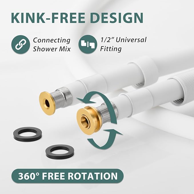 Silicone Shower Hose Extra Long,Explosion Proof Anti Winding Showerhead Hose,Used In Showerheads Spray Bidet Bathing Toilet Cleaning Flexible RV Shower Hoses Replacement (White, 59 In)