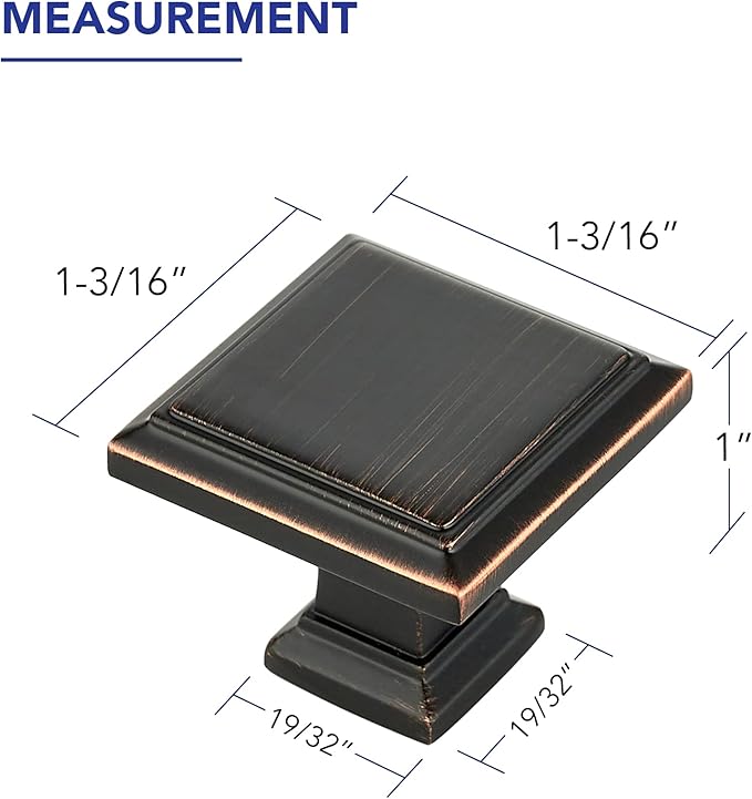 Ravinte Hardware 15 Pack Kitchen Cabinet Pulls Square Drawer Single Hole Handles Oil Rubbed Bronze for Cupboard Gold Dresser Solid