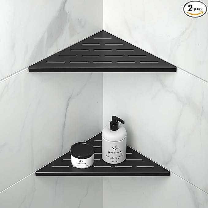 Corner Shower Shelf 10" Matte Black 304 Stainless Steel Slot Design Recessed Corner Shelves, Grout in Bathroom Shower Shelf for Tiled Wall, 2 Pack