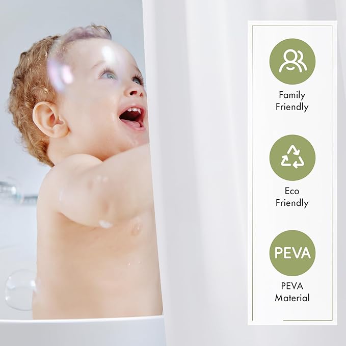 Amazer White Shower Curtain Liner with Magnets, 72x72 Plastic Shower Liner PEVA Waterproof Medium Weight Inside Shower Curtains Liner for Bathroom with Rustproof Grommet