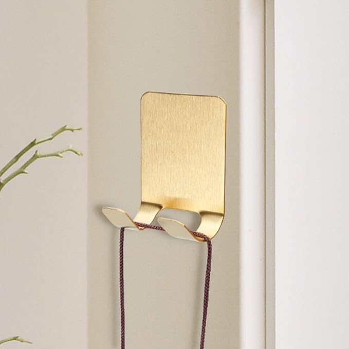 Self Adhesive Hooks Waterproof Razor Holder in Inside Shower 4 Pack, Metal Heavy Duty Utility Storage Hook.Towel. Loofah Holder for Wall.Hanger Hooks for Bathroom or Kitchen Organisation. Gold
