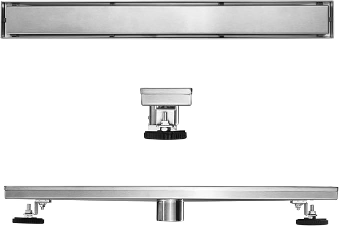 HEATGENE Linear Shower Drain 36-Inch, Stainless Steel Rectangle Shower Floor Drain with 2-in-1 Flat & Tile Insert Cover, Shower Drain with Leveling Feet & Hair Strainer, Brushed