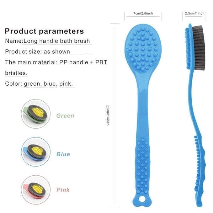 Long Handle Bath Brush for Shower-Soft & Comfortable Dry Skin Body Massage Brush Back Exfoliation Brushes (blue and Pink)