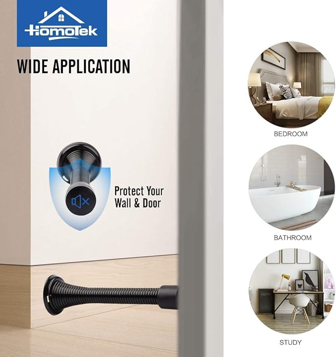HOMOTEK 50 Pack Black Spring Door Stops,3-1/8" Heavy Duty Door Stop - Flexible Spring Door Stopper with Low Mounted Black Rubber Bumper Tips