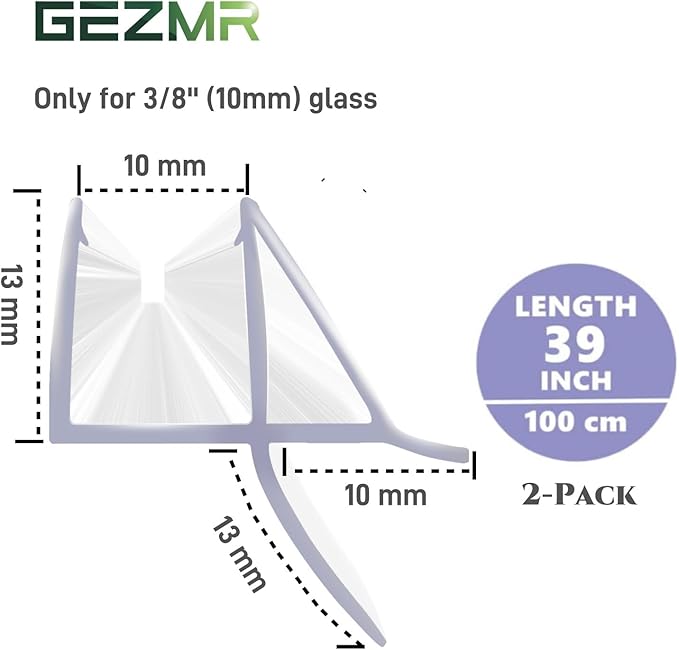 2-Pack Shower Door Bottom Seal (3/8'' X 39'') Glass Shower Door Seal Strip with Drip Rail Frameless Shower Door Sweep can Covers up to 13mm Gap