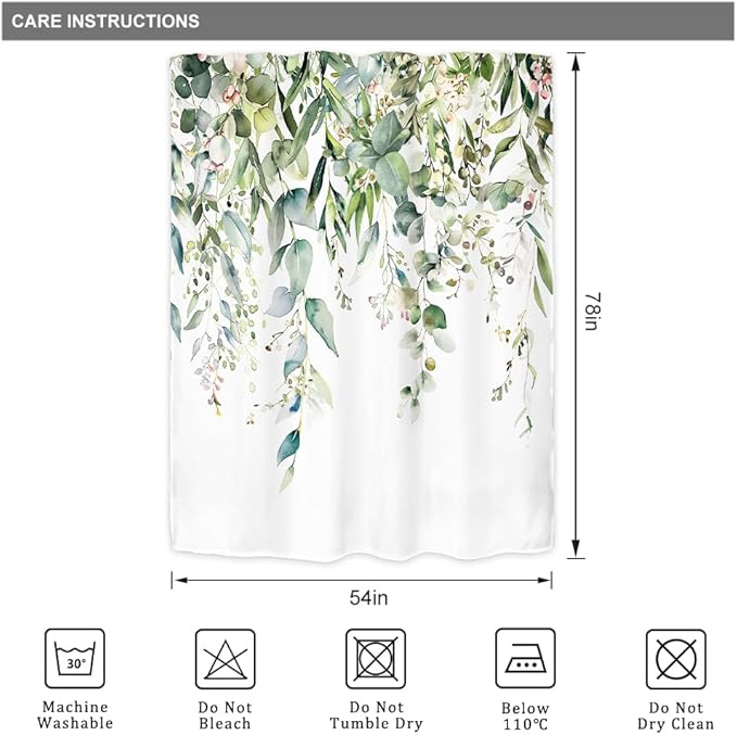 Riyidecor Small Green Eucalyptus Leaves Shower Curtain for Bathroom Decor 54Wx78H Single Standing Plants Watercolor Floral Rustic Botanical Art Printed Fabric Polyester Waterproof 12 Pack Plastic