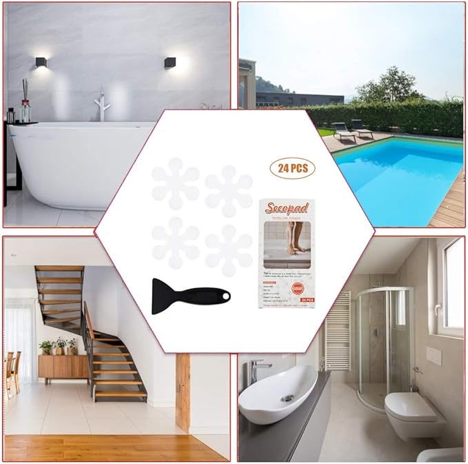 Bathtub Stickers Non-Slip, 12 PCS White Safety Shower Treads Adhesive Appliques with Premium Scraper