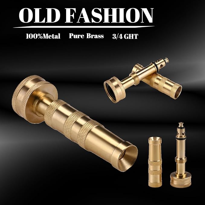 Lengthened Rod Garden Hose Nozzle Heavy Duty High Pressure Water Sprayer for Garden Spray Patio Outdoor Washer Pet Shower Car Wash attachment (Brass)