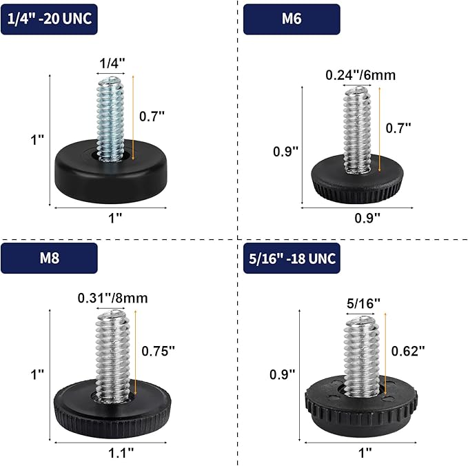 5/16"-18 Thread Levelers, 8 PCS Adjustable Furniture Feet, Screw in Leveling Feet for Table, Cabinets, Chairs, Stool Legs