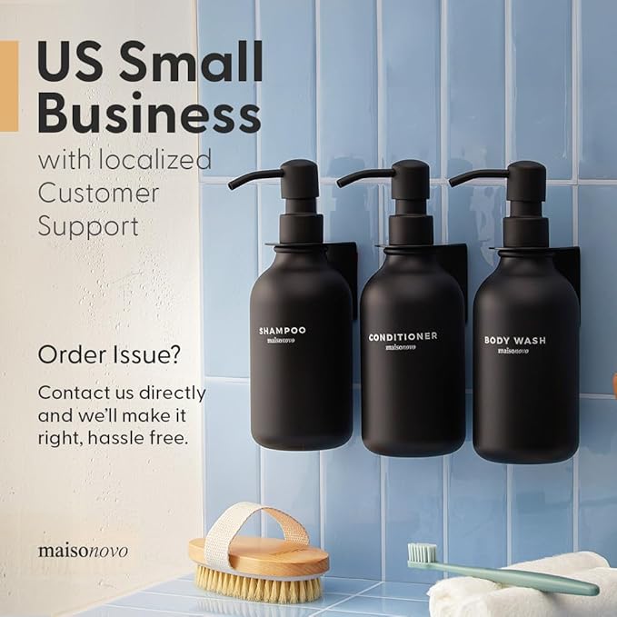MaisoNovo Adhesive Soap & Shampoo Holder Set of 2 - Gold | Wall Mounted Dispenser Holder