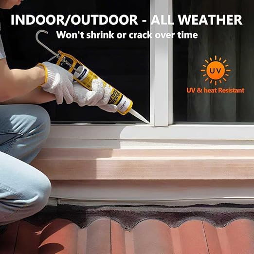 White Advanced Silicone Caulk, 100% Waterproof Silicone Sealant Indoor Outdoor Caulking for Window, Door, RV, Roof, Auto & Marine, Kitchen, Bathroom, Glass,15.2 oz（1-Pack） No Odor