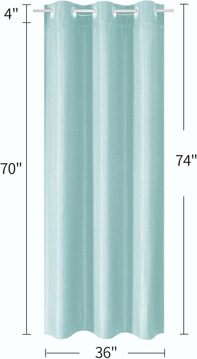 MitoVilla Teal Waffle Small Stall Shower Curtain Liner Set 36 x 74, No Hooks Required Half Size Narrow Fabric Cloth Shower Curtain Set with Snap-in Liner for Modern Bathroom Decor, Teal/Turquoise/Aqua