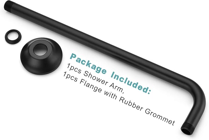 BESTILL 16 Inch L-Shaped Shower Head Extension Arm, Shower Arm and Flange Included, Matte Black