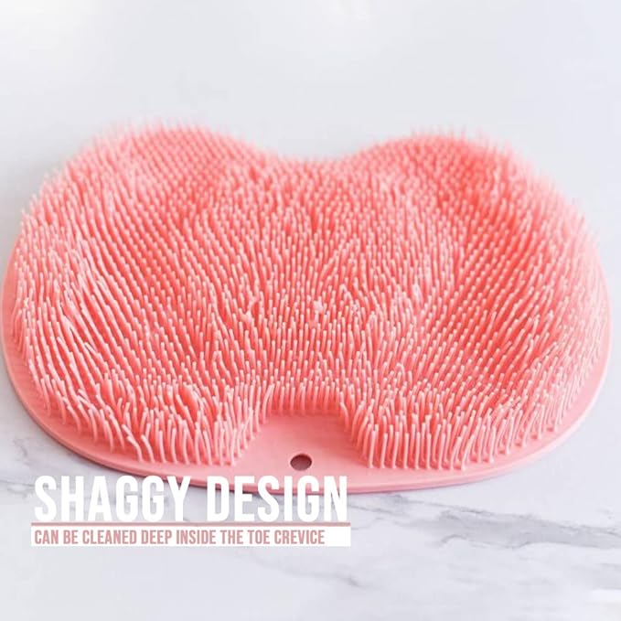 Shower Foot Scrubber Mat with Non-Slip Suction Cups, Foot Back Cleaning Pad Back Washer Exfoliating Bath Wash Pad, Wall Mounted Slip Suction Cups for Use in Cleaner Men and Women (Pink)