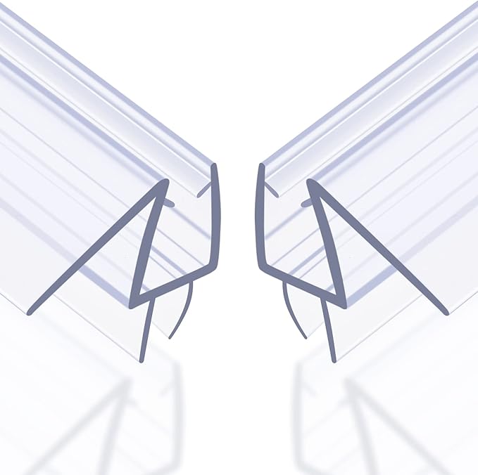 Shower Door Bottom Seal with Sweep 2Pack, 39"(990mm) Length PVC Clear Strips for 1/2"(10mm) Thick Frameless Glass Door, to Stop Water Leaking