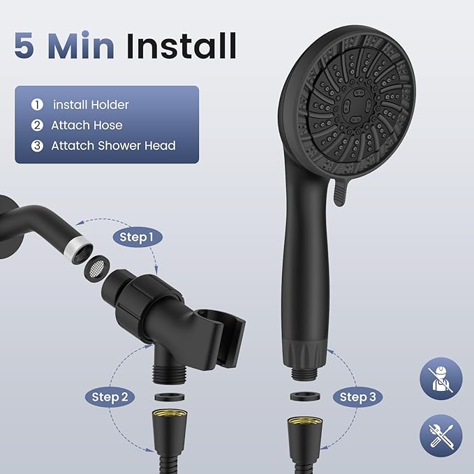 Filtered Shower Head with Handheld, High Pressure 8 Spray Showerhead with Filters & Upgraded Detachable Shower Head, Water Softener Filters Beads for Hard Water -Remove Chlorine (Black)