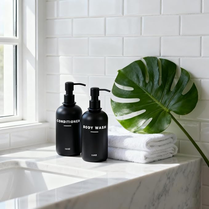 Set of 3 Shampoo and Conditioner Dispenser - 16oz Durable Shower Soap Dispenser and Shampoo Bottles - Easy to Refill Bathroom Decor