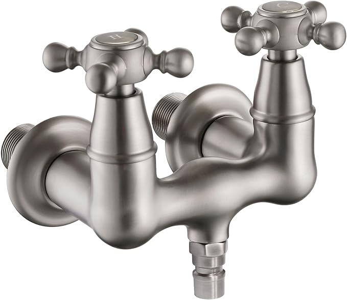 SUMERAIN Vintage Tub Faucet Wall Mount Tub Filler 3-3/8-Inch Center Two Cross Handles Brushed Nickel