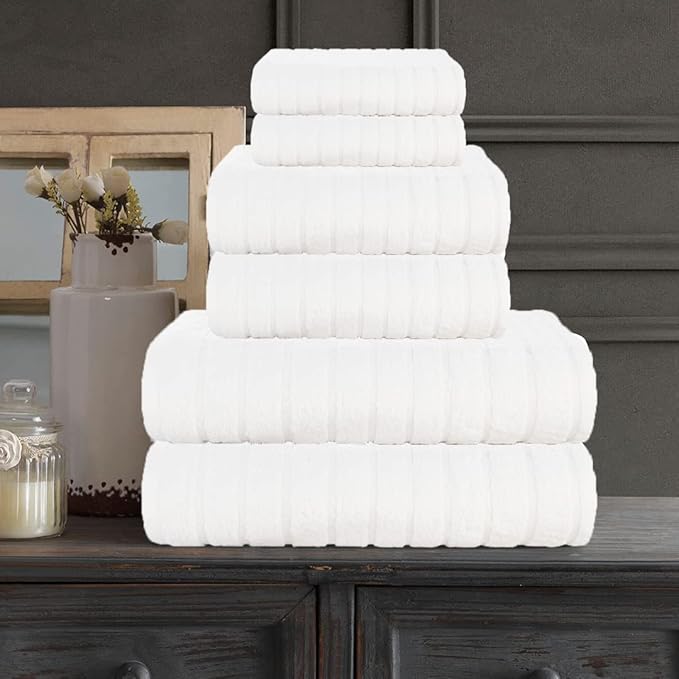 CASA COPENHAGEN Ecstatic Designed in Denmark 600 GSM Hotel & Spa, Kitchen & Bath Set of 6 Egyptian Cotton Towels - 2 Bath Towels, 2 Hand Towels, 2 Washcloths - White