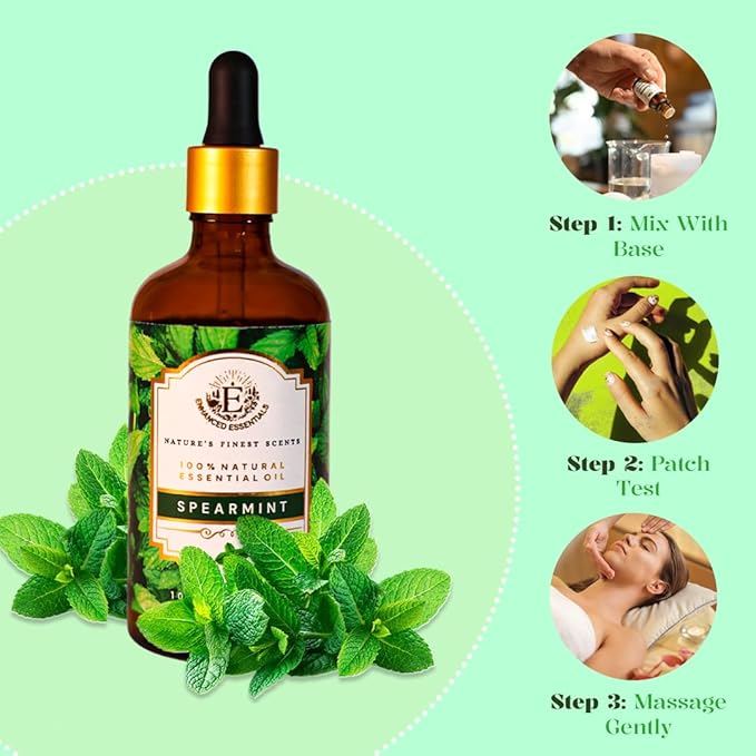 Luxurious Spearmint Essential Oil by Enhanced Essentials|with Dropper|Slow Distilled Essential Oils for Home,Skin Care,Aromatherapy,Bath,Massage,Gifting,Soap and Candle Making|3.38 fl oz (100 ml)