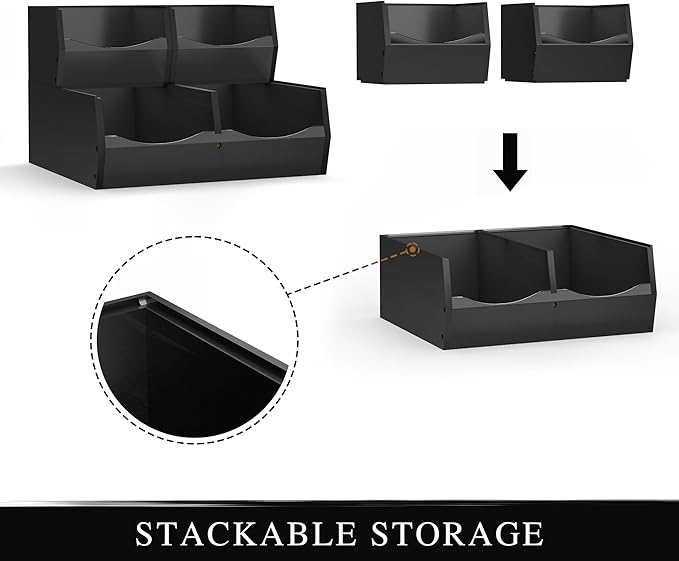 3 Set Bamboo Pantry Organizers and Storage, Open Front Vegetable Fruit Seasonings Stackable Storage Bins, Rustic Stacking Storage Bins for Pantry, Office, Bedroom, Kitchen Counter Organizer (Black)